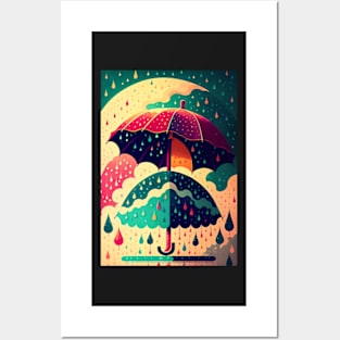 Umbrellas and Rain Drops Posters and Art